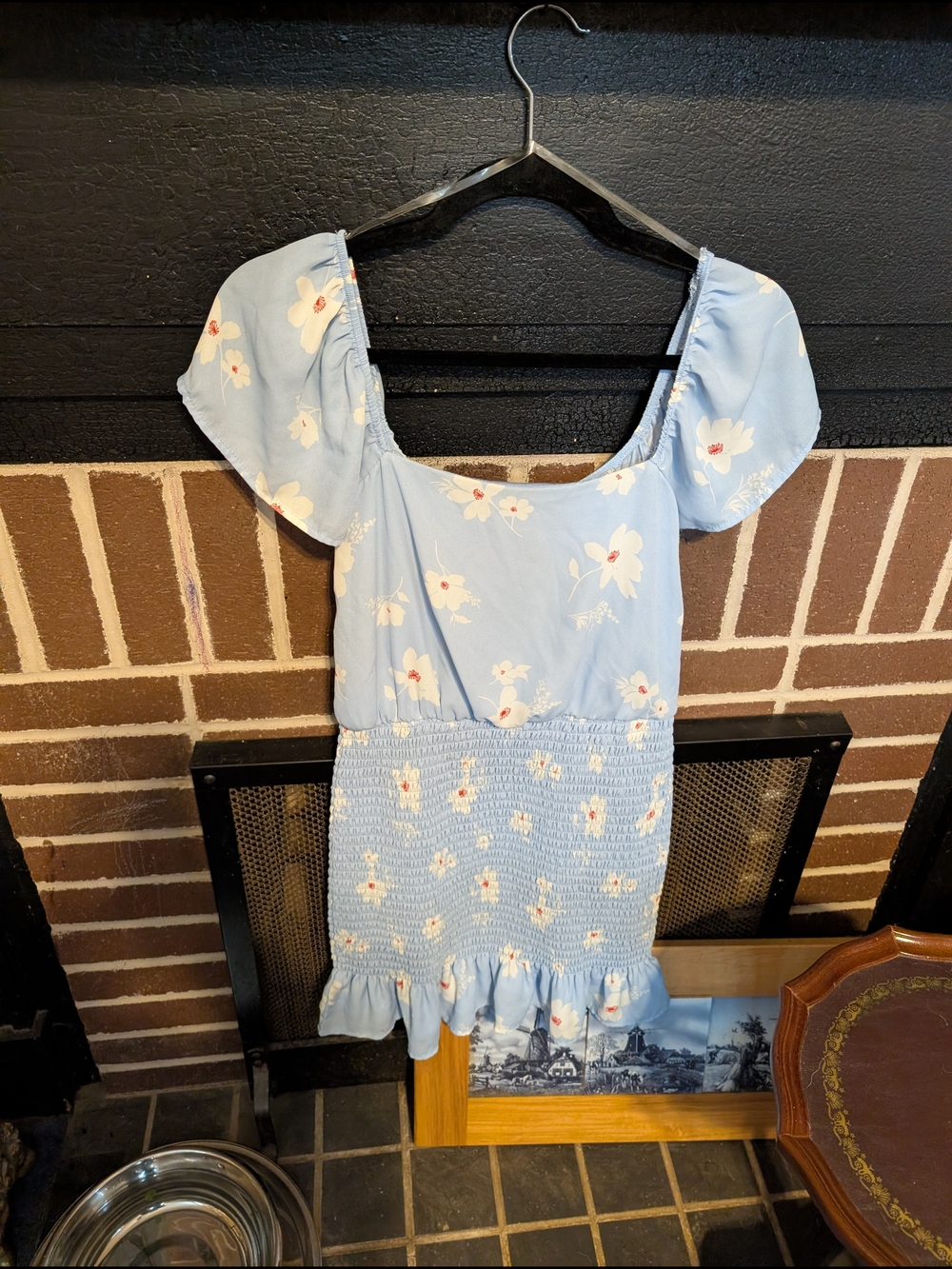 Light Blue Floral Smocked Mini Dress